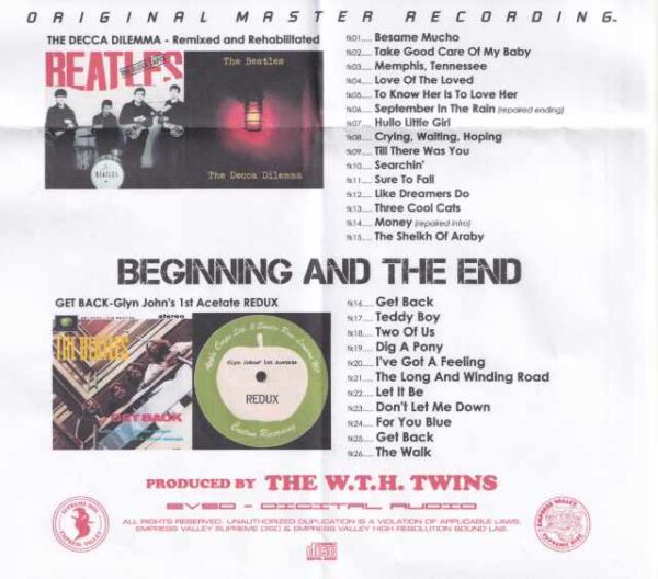 Beatles The Beatles/The Beginning and the End Decca Dilemma Remixed and Rehabilitated & Get back Glyn John's 1st Acetate Redux - Image 2