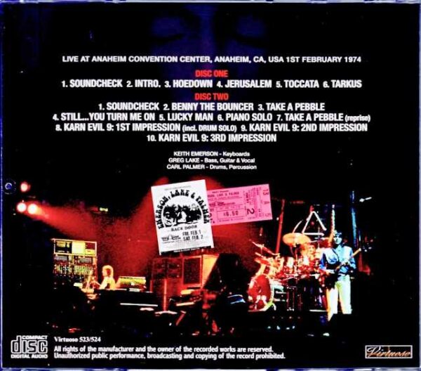 Emerson,Lake & Palmer Emerson,Lake & Palmer/CA,USA 2.1.1974 Mike Millard Master Tapes - Image 2