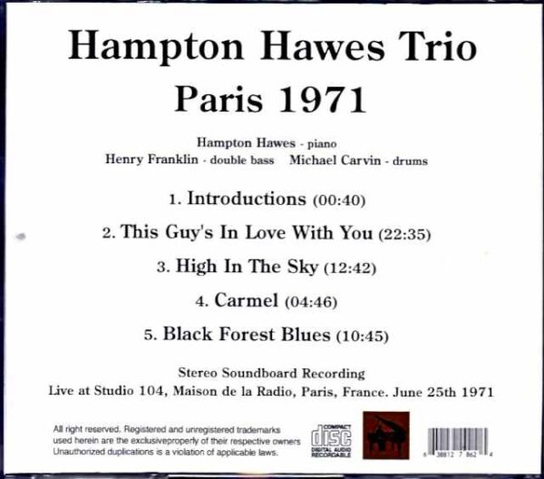Hampton Hawes Trio Hampton Hawes/France 1971 - Image 2