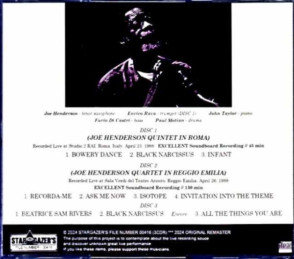 Joe Henderson Quintet Joe Henderson/Italy 1988 2Days - Image 2