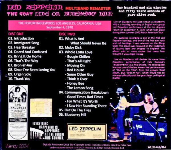 Led Zeppelin Live on Blueberry Hill CA,USA 9.4.1970 Multiband Remaster - Image 2