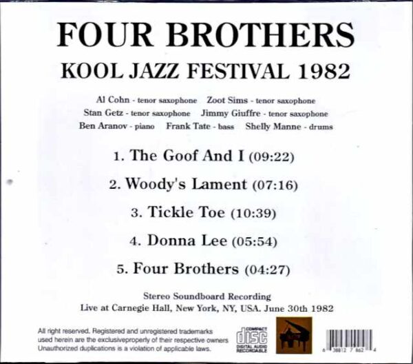 Four Brothers Al Cohn, Zoot Sims, Stan Getz, Jimmy Giuffre/NY, USA 1982 - Image 2