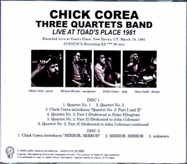 Chick Corea Three Quartetes Band Michael Brecker Steve Gadd Chick Corea/CT,USA 1981 Complete - Image 3