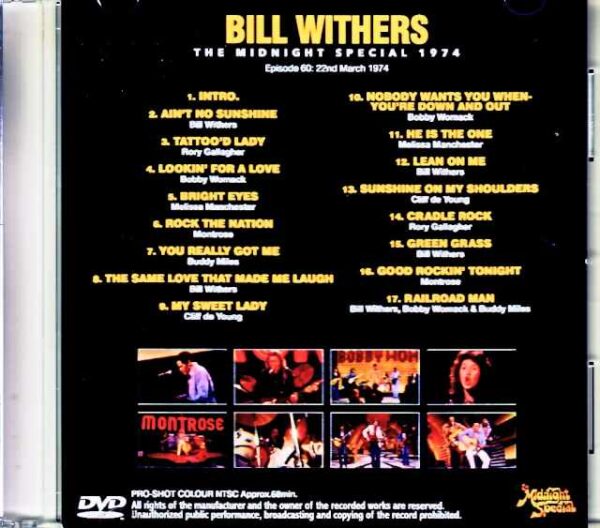 Bill Withers Melissa Manchester, Rory Gallagher, Bobby Womack, Montrose Bill Withers/Midnight Special 1974 Jewel Version - Image 2