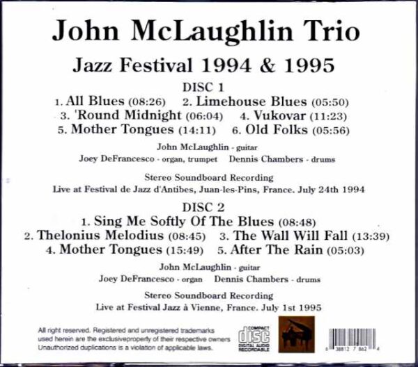 John McLaughlin Trio Joey DeFrancesco John McLaughlin Joey DeFrancesco/France 1994 & more - Image 2