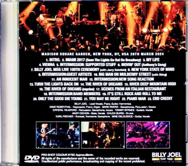 Billy Joel / NY, USA 3.28.2024 Complete Pro-Shot Edition Jewel Version - Image 2