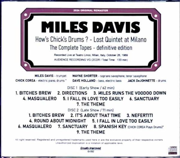 Miles Davis Wayne Shorter, Chick Corea Miles Davis Chick Corea Wayne Shorter/Italy 1969 2 Shows Complete - Image 2