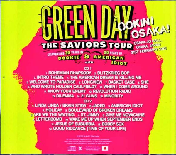 Green Day Osaka,Japan 2025 S & V Complete IEM Matrix Edition - Image 2
