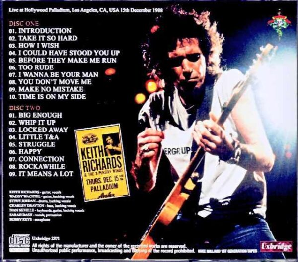 Keith Richards X-Pensive Winos Keith Richards/CA,USA 1988 Mike Millard 1st Generation Tape - Image 2