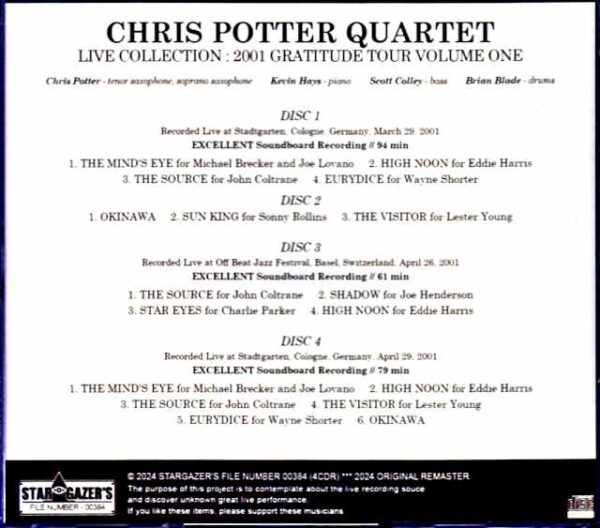 Chris Potter Quartet Chris Potter/Live Collection 2001 Vol.1 - Image 3
