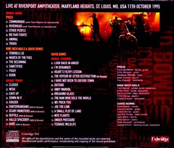 David Bowie,Nine inch Nails/MO,USA 1995 Dat Master - Image 2