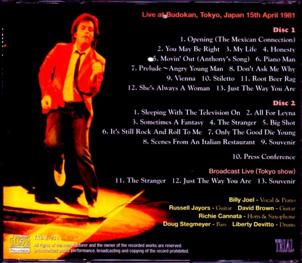 Billy Joel/Tokyo,Japan 4.15.1981 - Image 2