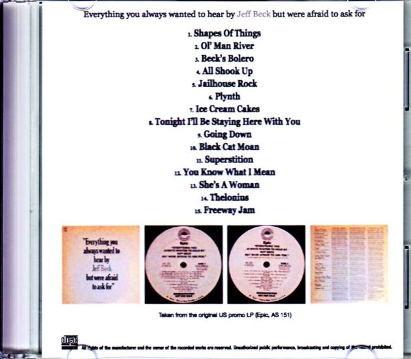 Jeff Beck/Everything you Always Wants to Hear by Jeff Beck But Were Afraid to Ask For Original US Promo LP Ver. - Image 2