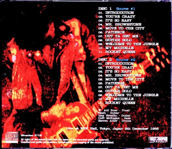 Guns N' Roses/Tokyo,Japan 12.9.1988 2Source - Image 2