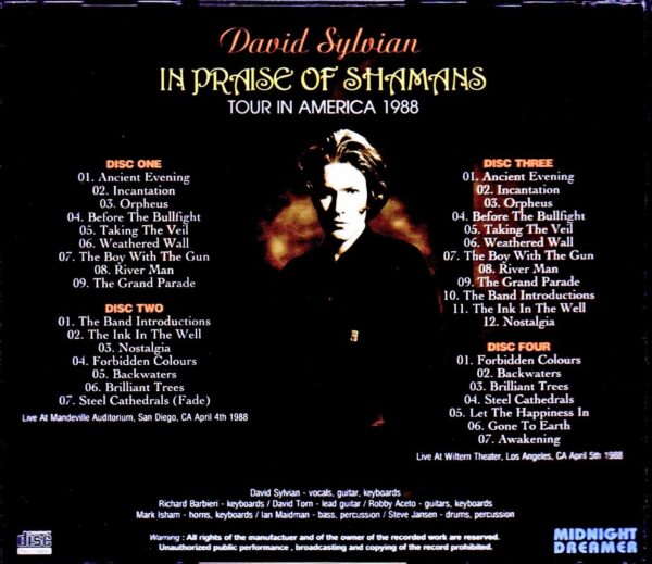 David Sylvian/CA,USA 1988 2Days - Image 2