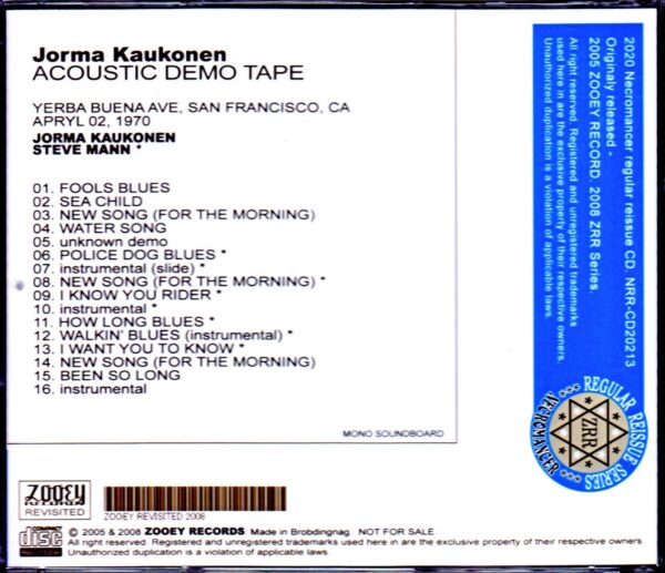 Jorma Kaukonen/CA,USA 1970 Acoustic Demo Tape - Image 2