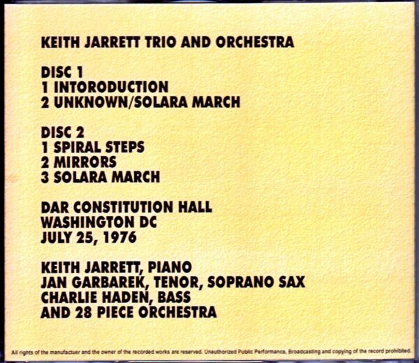 Keith Jarrett Trio and Orchestra,Jan Garbarek/WA,USA 1976 - Image 2