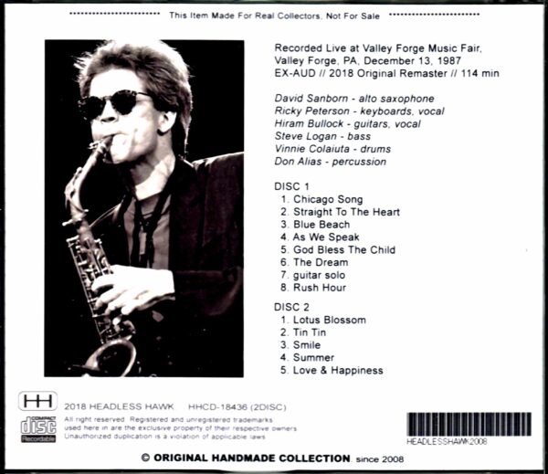 David Sanborn, Hiram Bullock/PA, USA 1987 - Image 2
