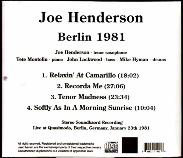 Joe Henderson/Germany 1981 - Image 2