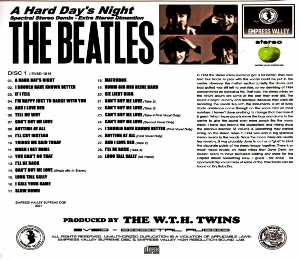 Beatles A Hard Day's Night Spectral Stereo Demix - Final Technical Specifications - Image 2