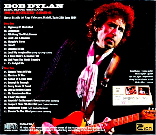 Bob Dylan Mick Taylor Bob Dylan Mick Taylor/Spain 1984 - Image 2