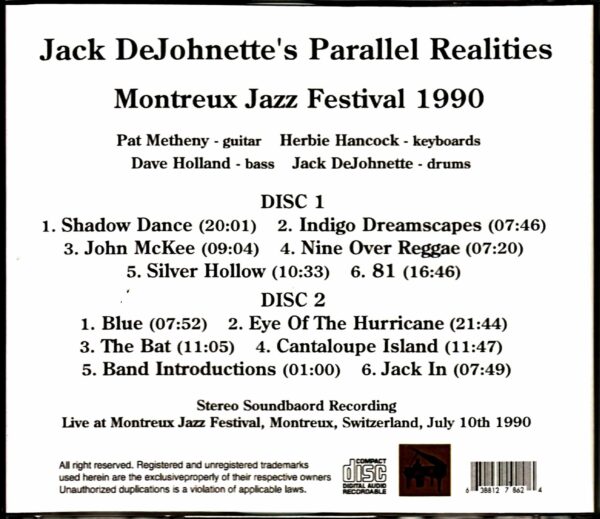 Jack DeJohnette's Parallel Realities Pat Metheny, Herbie Hancock Jack DeJohnette/Switzerland 1990 - Image 2