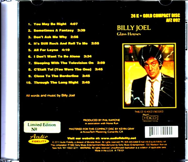 Billy Joel Billy Joel/Glass Houses Glass Houses Original US CD Audio Fidelity - Image 2