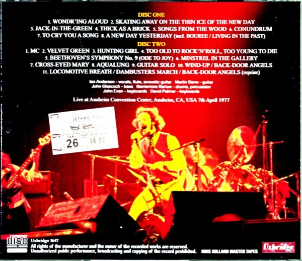 Jethro Tull/CA,USA 4.7.1977 Mike Millard Master Tapes - Image 2