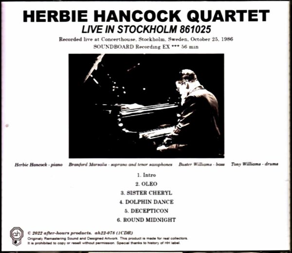 Herbie Hancock Quartet Branford Marsalis, Buster Williams, Tony Williams Herbie Hancock/Sweden 1986 - Image 2
