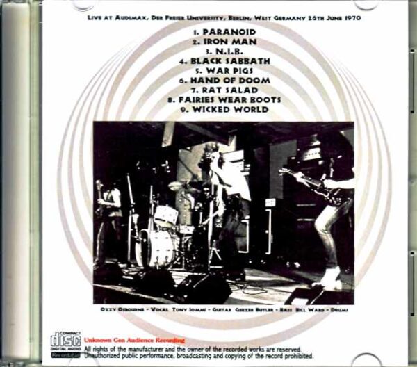Black Sabbath Black Sabbath/West Germany 1970 Unknown Gen Audience Recording - Image 2
