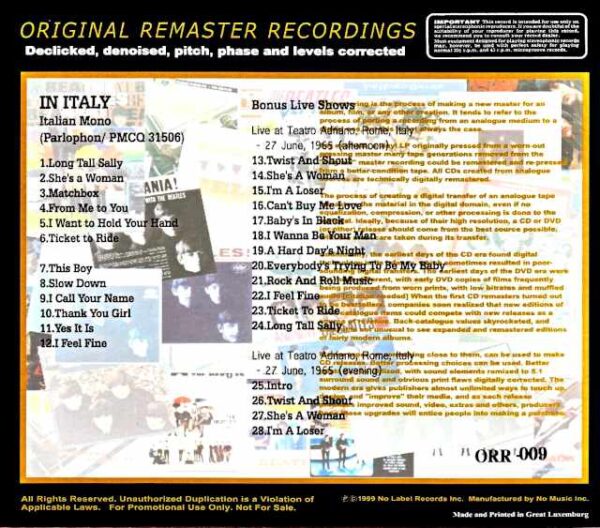 Beatles/Italy 1965 In Italy Analog Original Remastered - Image 2