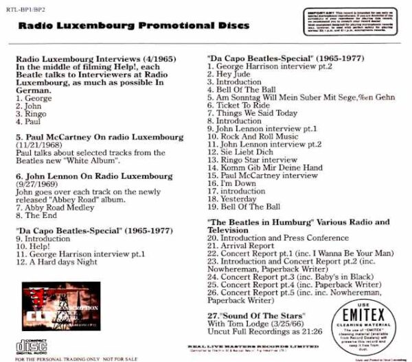 Beatles Radio Luxembourg Promotional 1965 -1977 - Image 2