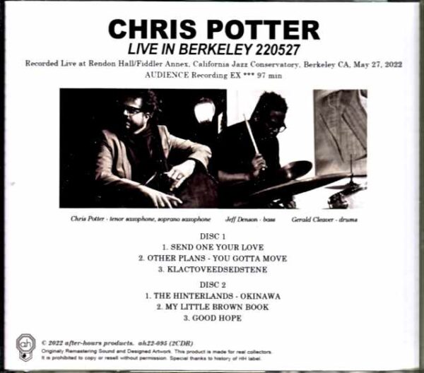 Chris Potter Jeff Denson, Gerald Cleaver Chris Potter/CA,USA 2022 Complete - Image 3