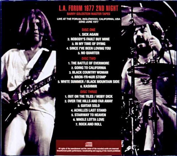 Led Zeppelin/CA,USA 6.22.1977 Barry Goldstein Master Tapes - Image 2