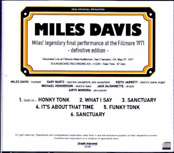Miles Davis Keith Jarrett, Jack DeJohnette /CA,USA 5.7.1971 Upgrade - Image 2