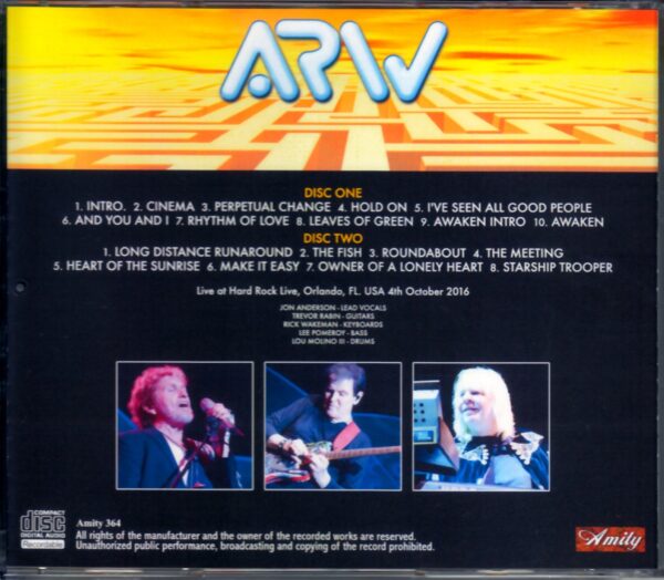 ARW Jon Anderson Trevor Rabin Rick Wakeman/FL,USA2016 - Image 2