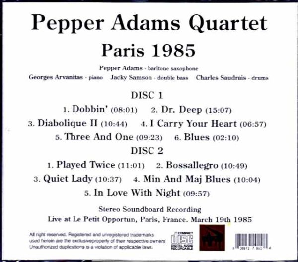 Pepper Adams Quartet Pepper Adams/France 1985 - Image 2