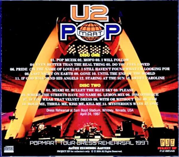 U2 U2/NV,USA 4.24.1997 Dress Rehearsals Complete IEM Soundboard Edition - Image 2
