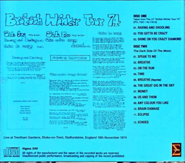 Pink Floyd Pink Floyd/England,UK 1974 British Winter Tour LP Edition Upgrade - Image 2