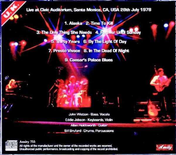 U.K. John Wetton,Eddie Jobson,Allan Holdsworth,Bill Bruford U.K./CA,USA 1978 Mike Millard Master Tape - Image 2