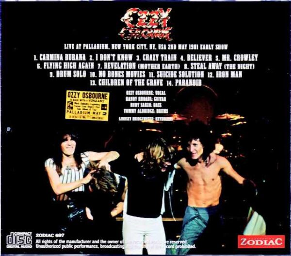 Ozzy Osbourne Randy Rhoads/NY,USA 1981 1st Show Upgrade - Image 2