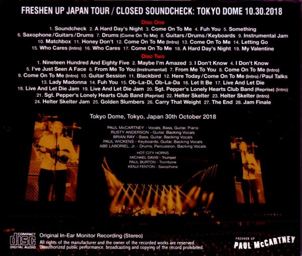 Paul McCartney/Tokyo,Japan 10.30.2018 Soundcheck IEM Rec Ver - Image 2