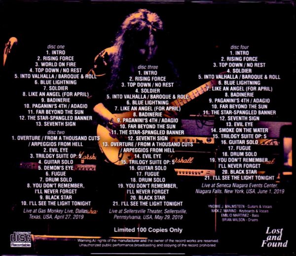 Yngwie Malmsteen/USA Tour 2019 3 Days Complete - Image 2