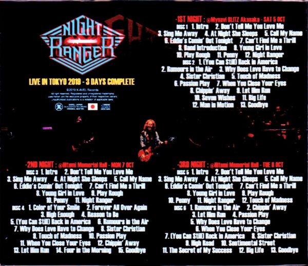 Night Ranger/Tokyo,Japan 2019 3 Days Complete - Image 2