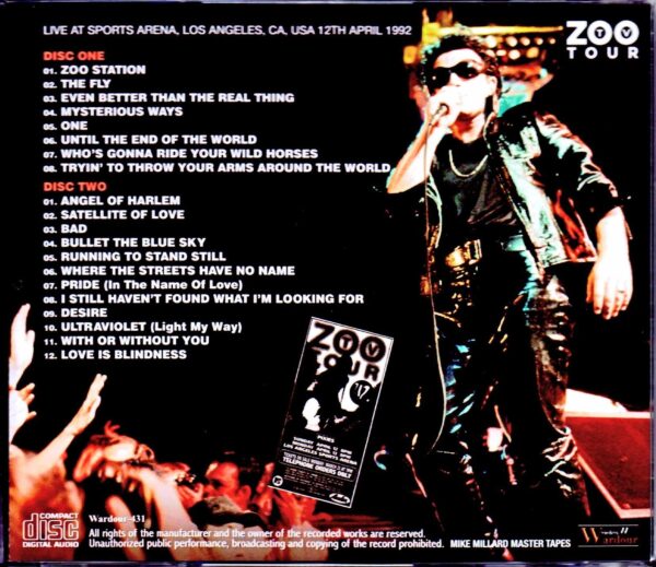 U2/CA,USA 4.12.1992 Mike Millard Master Tapes - Image 2