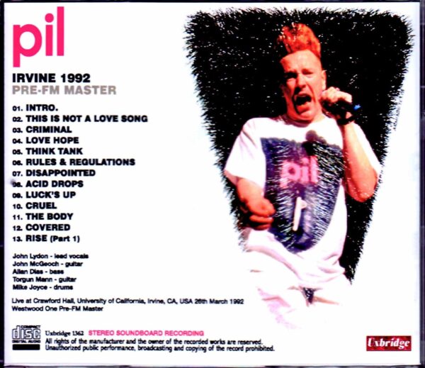 P.I.L. Public Image Limited/CA, USA 1992 - Image 2