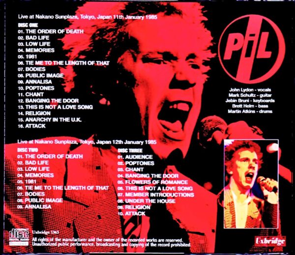 P.I.L. Public Image Limited/Tokyo,Japan 1985 2Days Complete - Image 2