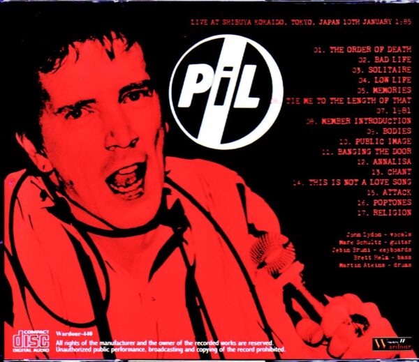 P.I.L. Public Image Limited/Tokyo,Japan 1.10.1985 - Image 2
