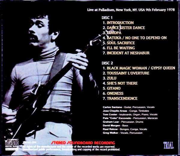 Santana/NY,USA 2.9.1978 Early Show - Image 2
