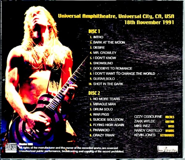 Ozzy Osbourne/CA,USA 11.18.1991 - Image 2